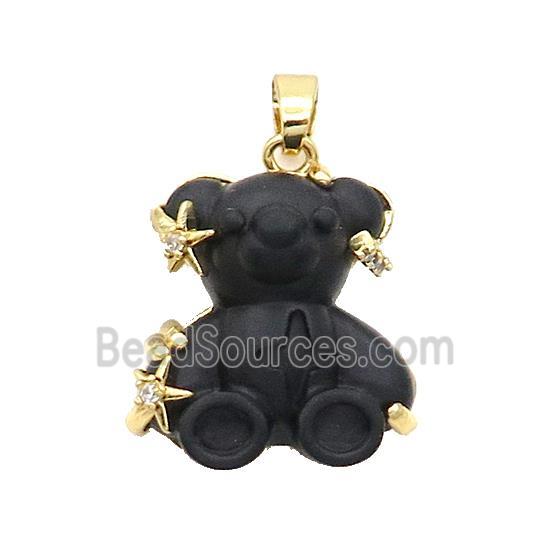 Black Resin Bear Pendant Copper Gold Plated