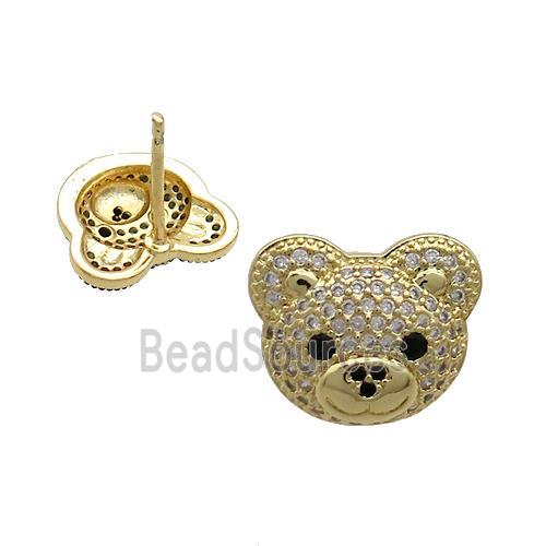 Copper Bear Stud Earrings Pave Zircon Gold Plated