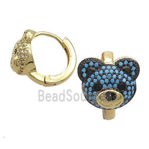 Copper Hoop Earrings Pave Turqblue Zircon Bear Gold Plated