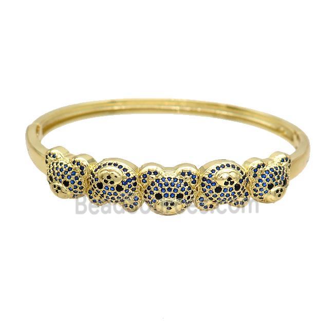 Copper Bear Bangle Pave Blue Zircon Gold Plated