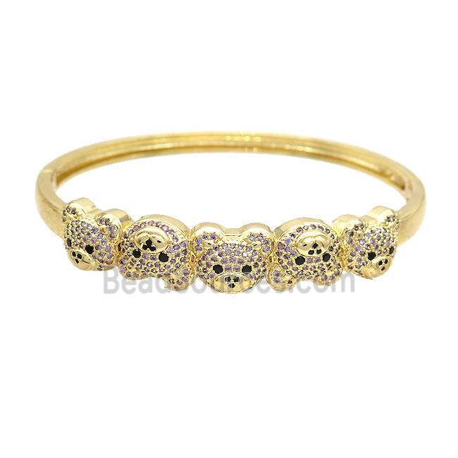 Copper Bear Bangle Pave Purple Zircon Gold Plated