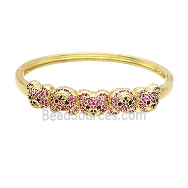 Copper Bear Bangle Pave Fuchsia Zircon Gold Plated