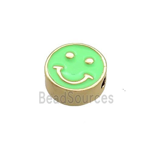 Copper Emoji Beads Green Enamel Happy Face Gold Plated