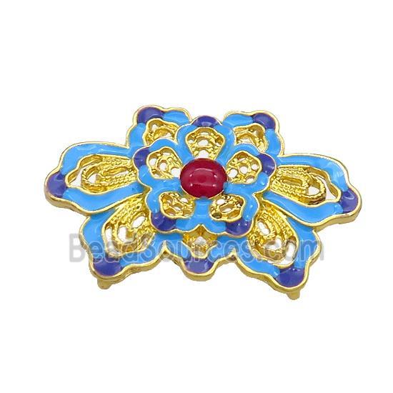 Copper Flower Pendant Blue Enamel Gold Plated