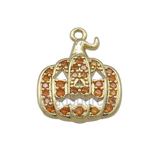 Copper Pumpkin Pendant Pave Orange Zircon Halloween Gold Plated