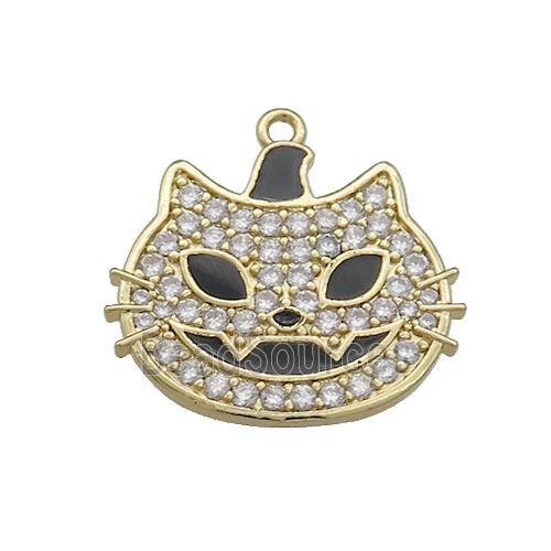 Copper Halloween Cat Charms Pendant Pave Zircon Black Enamel Gold Plated