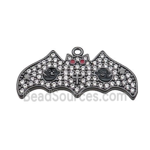 Copper Bat Pendant Pave Zircon Halloween Charms Black Plated