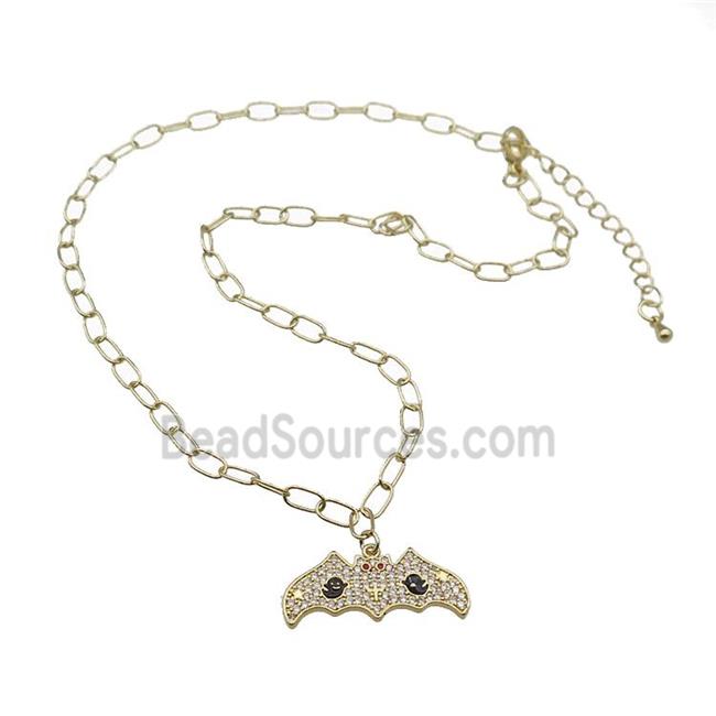 Copper Necklace With Halloween Bat Charms Pave Zircon Gold Plated