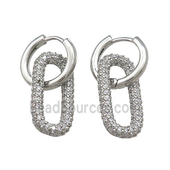 Copper Hoop Earrings Pave Zircon Platinum Plated