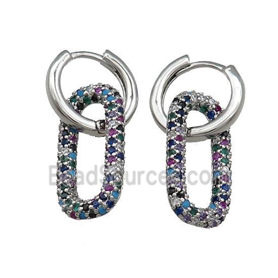 Copper Hoop Earrings Pave Multicolor Zircon Platinum Plated