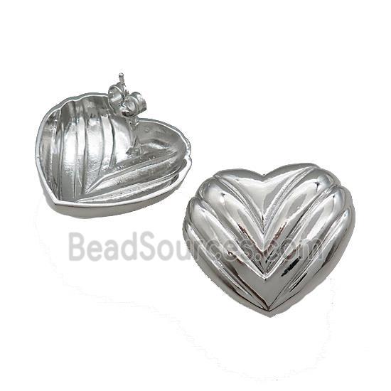 Copper Stud Earrings Heart Platinum Plated