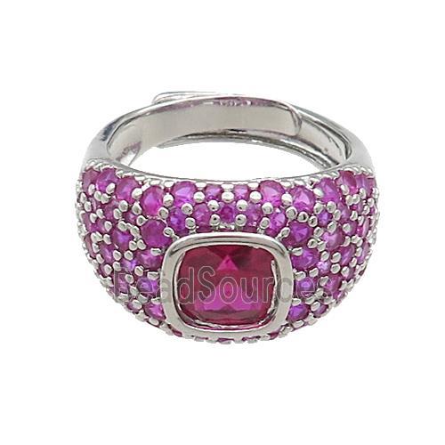 Copper Rings Pave Fuchsia Zircon Adjustable Platinum Plated