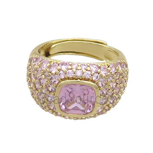 Copper Rings Pave Pink Zircon Adjustable Gold Plated