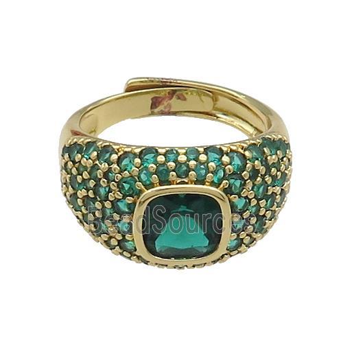 Copper Rings Pave Green Zircon Adjustable Gold Plated