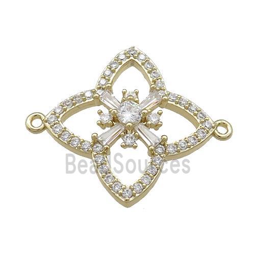 Copper Clover Connector Pave Zircon Gold Plated