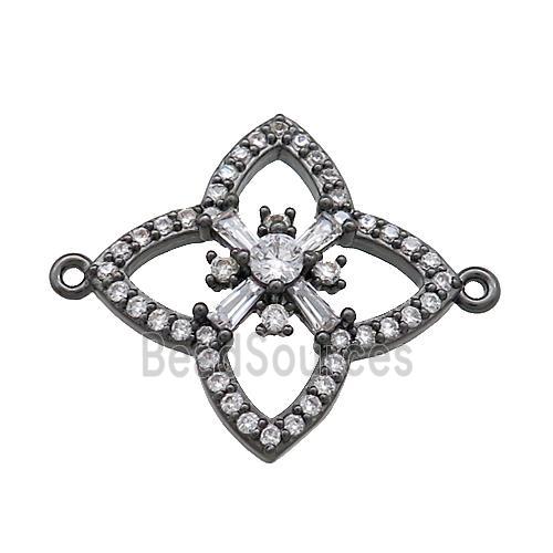 Copper Clover Connector Pave Zircon Black Plated