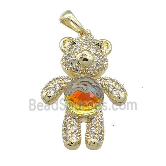 Copper Bear Pendant Pave Zircon Crystal Glass Gold Plated