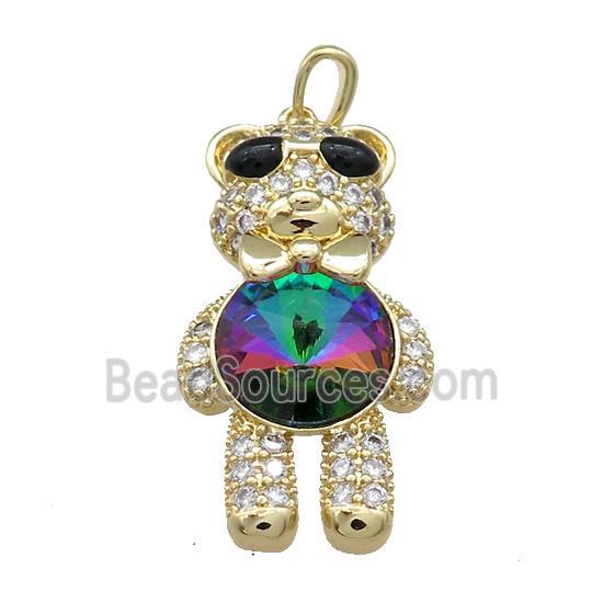 Copper Bear Pendant Pave Zircon Crystal Glass Gold Plated