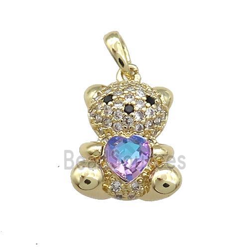 Copper Bear Pendant Pave Zircon Crystal Glass Gold Plated