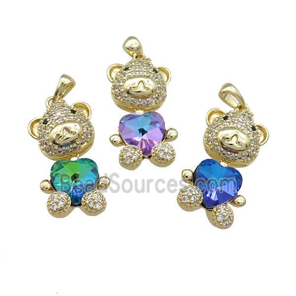 Copper Mouse Pendant Pave Zircon Crystal Glass Gold Plated