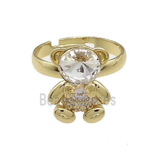 Copper Bear Rings Pave Zircon Crystal Glass Adjustable Gold Plated