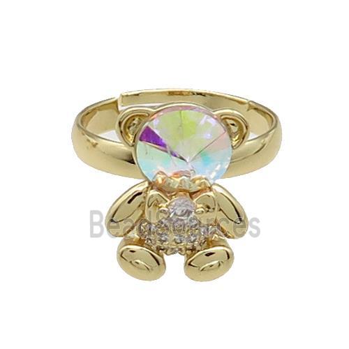 Copper Bear Rings Pave Zircon Crystal Glass Adjustable Gold Plated