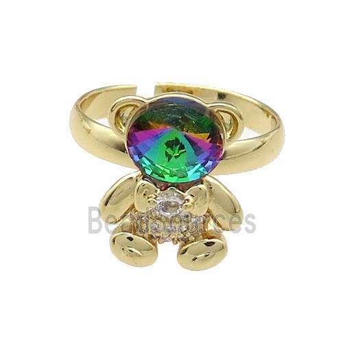 Copper Bear Rings Pave Zircon Crystal Glass Adjustable Gold Plated