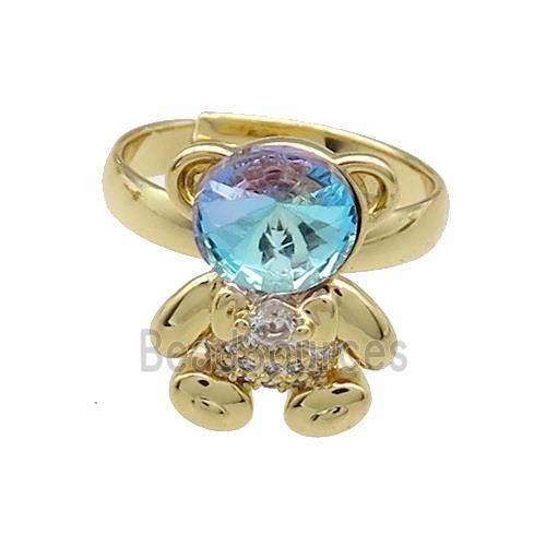 Copper Bear Rings Pave Zircon Crystal Glass Adjustable Gold Plated