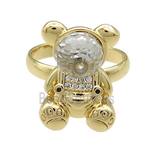 Copper Bear Rings Pave Zircon Crystal Glass Adjustable Gold Plated