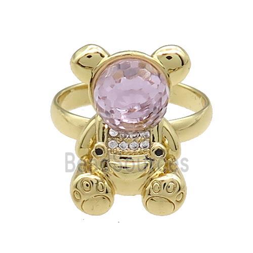 Copper Bear Rings Pave Zircon Crystal Glass Adjustable Gold Plated