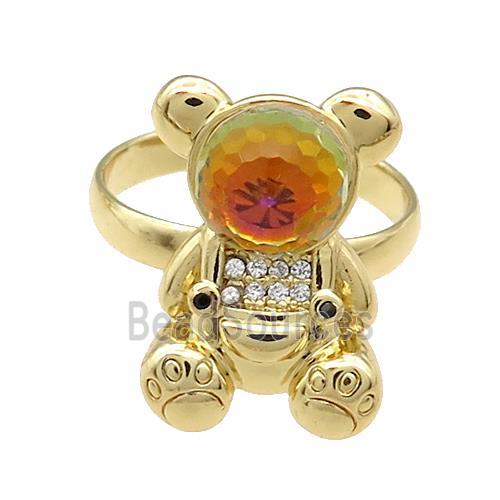 Copper Bear Rings Pave Zircon Crystal Glass Adjustable Gold Plated