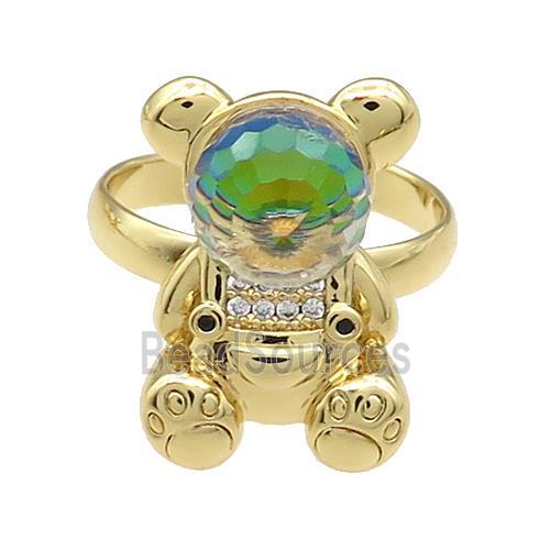 Copper Bear Rings Pave Zircon Crystal Glass Adjustable Gold Plated