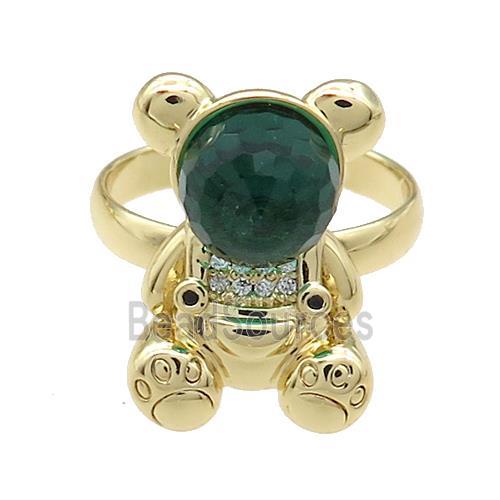 Copper Bear Rings Pave Zircon Crystal Glass Adjustable Gold Plated