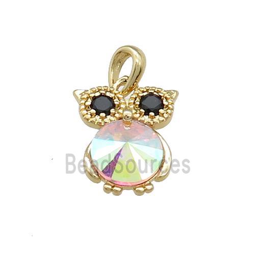 Copper Owl Pendant Pave Zircon Crystal Glass Gold Plated