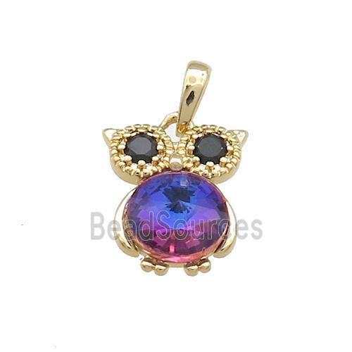 Copper Owl Pendant Pave Zircon Crystal Glass Gold Plated