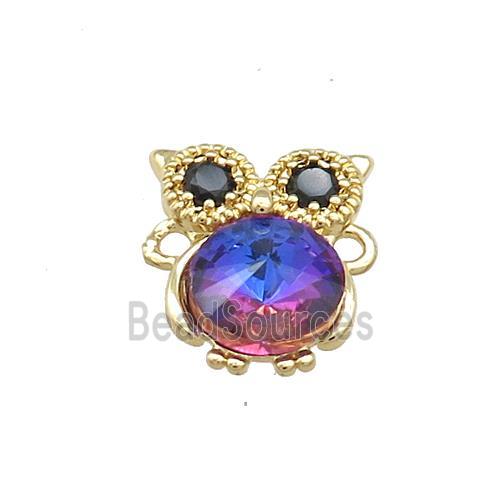 Copper Owl Connector Pave Crystal Glass Zircon Gold Plated