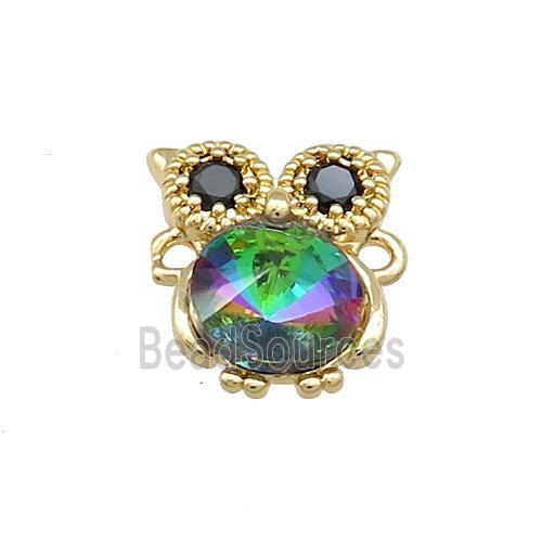 Copper Owl Connector Pave Crystal Glass Zircon Gold Plated