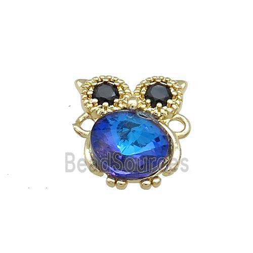 Copper Owl Connector Pave Crystal Glass Zircon Gold Plated