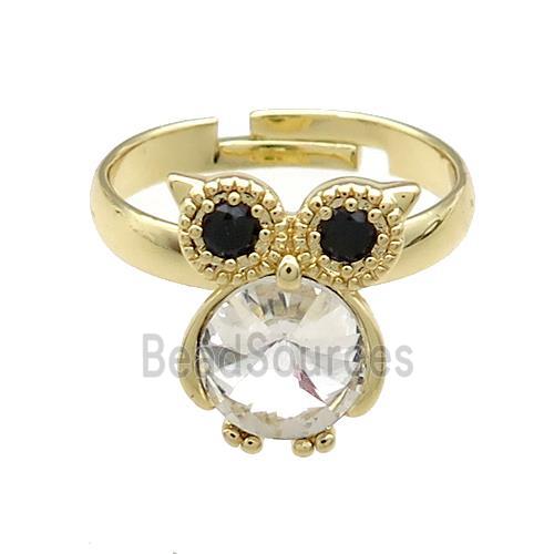 Copper Owl Rings Pave Crystal Glass Zircon Adjustable Gold Plated