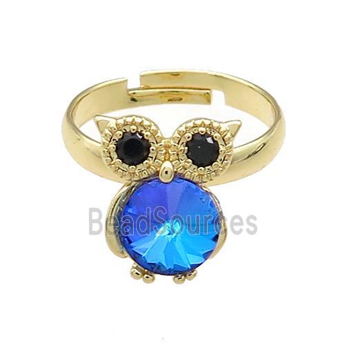 Copper Owl Rings Pave Crystal Glass Zircon Adjustable Gold Plated