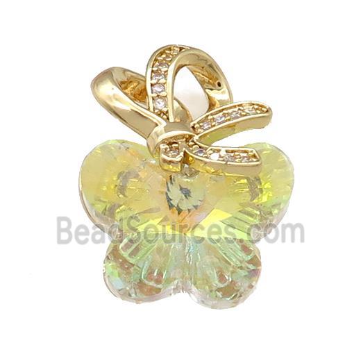 Yellow Crystal Glass Butterfly Pendant Copper Pave Zircon Gold Plated