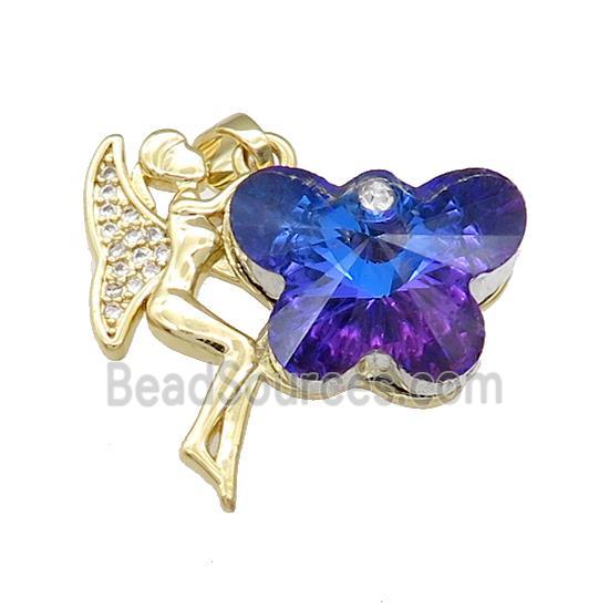 Copper Fairy Pendant Pave Crystal Glass Zircon Gold Plated