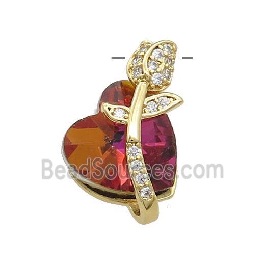 Copper Tulip Flower Pendant Pave Crystal Glass Zircon Gold Plated