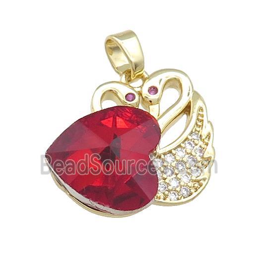 Copper Swan Pendant Pave Crystal Glass Zircon Heart Gold plated
