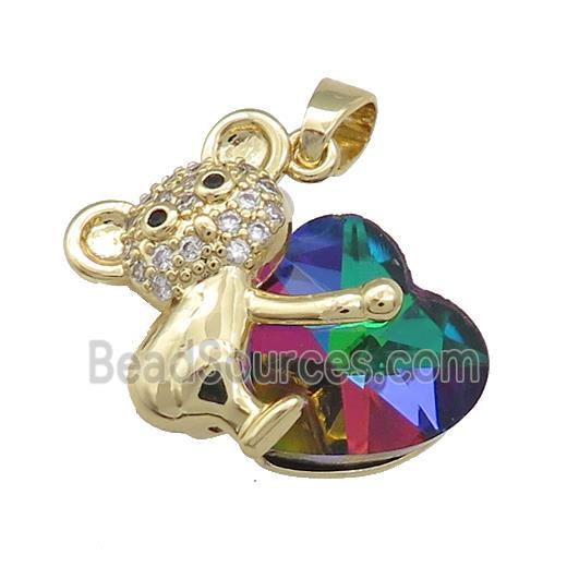 Copper Mouse Pendant Pave Crystal Glass Zircon Gold Plated