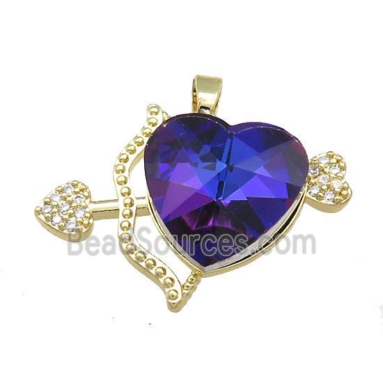 Copper CupidArrow Pendant Pave Crystal Glass Zircon Gold Plated