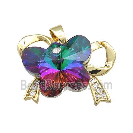 Copper Bowknot Pendant Pave Crystal Glass Zircon Gold Plated