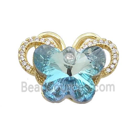 Copper Butterfly Pendant Pave Crystal Glass Zircon 2loops Gold Plated