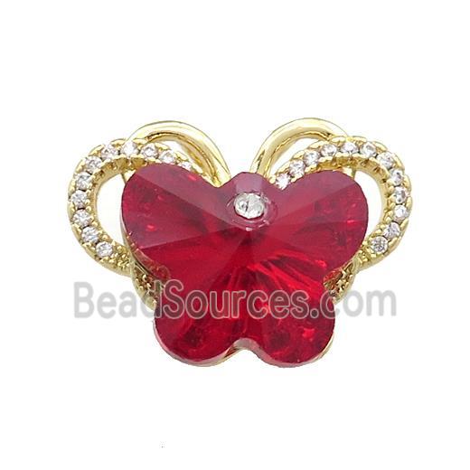 Copper Butterfly Pendant Pave Crystal Glass Zircon 2loops Gold Plated