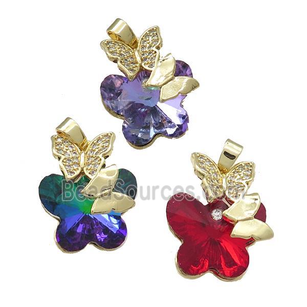 Copper Butterfly Pendant Pave Crystal Glass Zircon Gold Plated Mixed